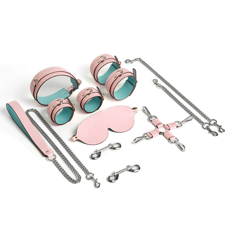 D-ring Collar Handcuffs Leather Set