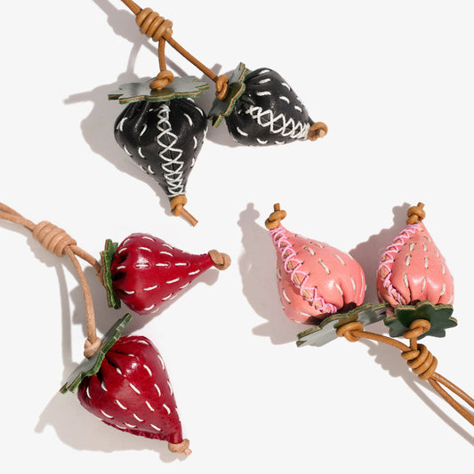 Leather strawberry bag charm/car charm