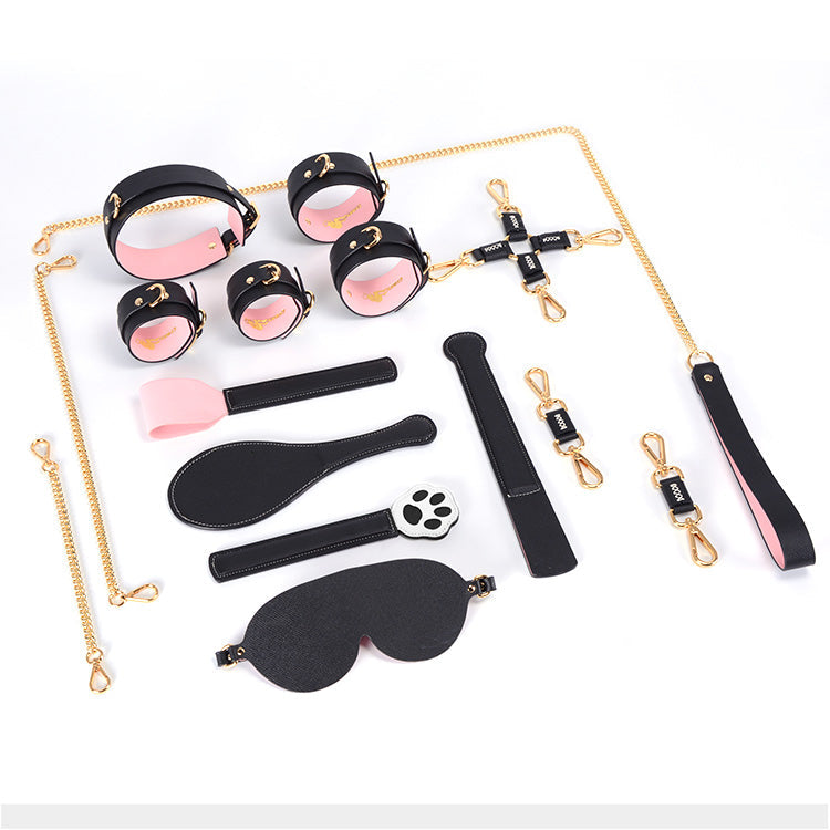 Dog Paw D-ring Collar Handcuffs Leather Set