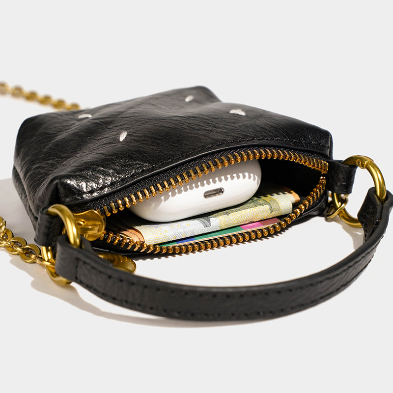 Leather mini zippered bag/coin purse