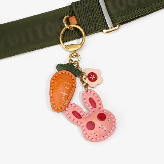 Leather rabbit and carrot keychain/bag charm