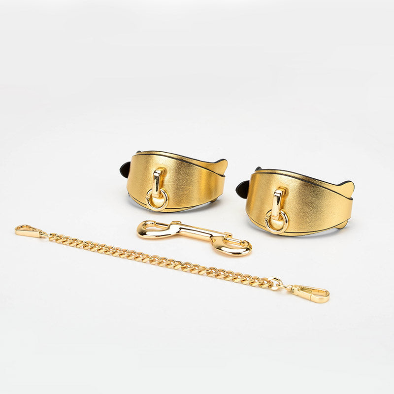 K8 Gold&Silver Collar Handcuffs Leather Set