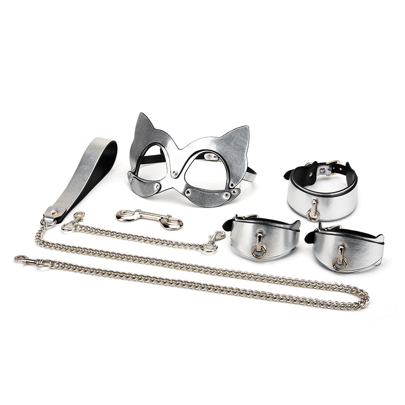 K8 Gold&Silver Collar Handcuffs Leather Set