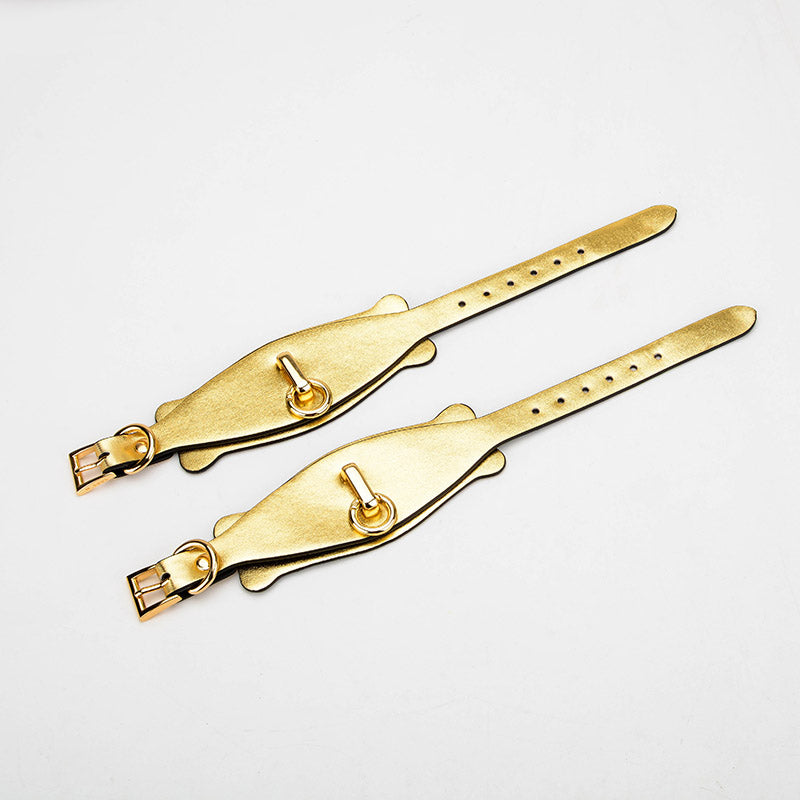K8 Gold&Silver Collar Handcuffs Leather Set