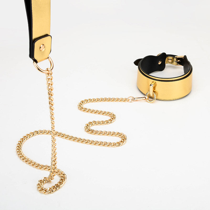 K8 Gold&Silver Collar Handcuffs Leather Set