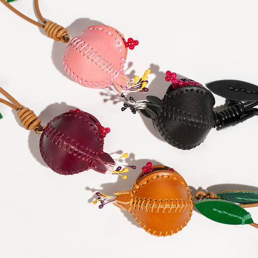 Leather pomegranate bag charm/car charm