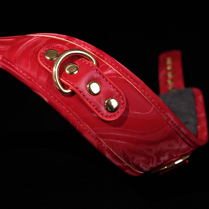 17 Pieces Red Textured PU Set with Waist Cuffs, Thigh Cuffs, Hand Cuffs, Foot Cuffs, Collar and Leash, Padd