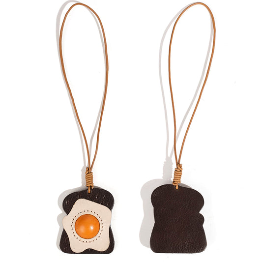 Leather fried egg bag charm/car charm