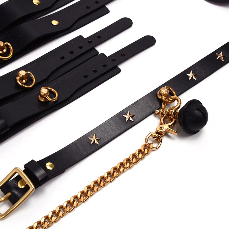 Black&Red Star Collar Handcuffs Leather Set