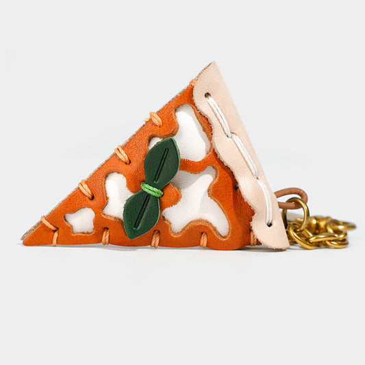 Leather Pizza keychain/bag charm