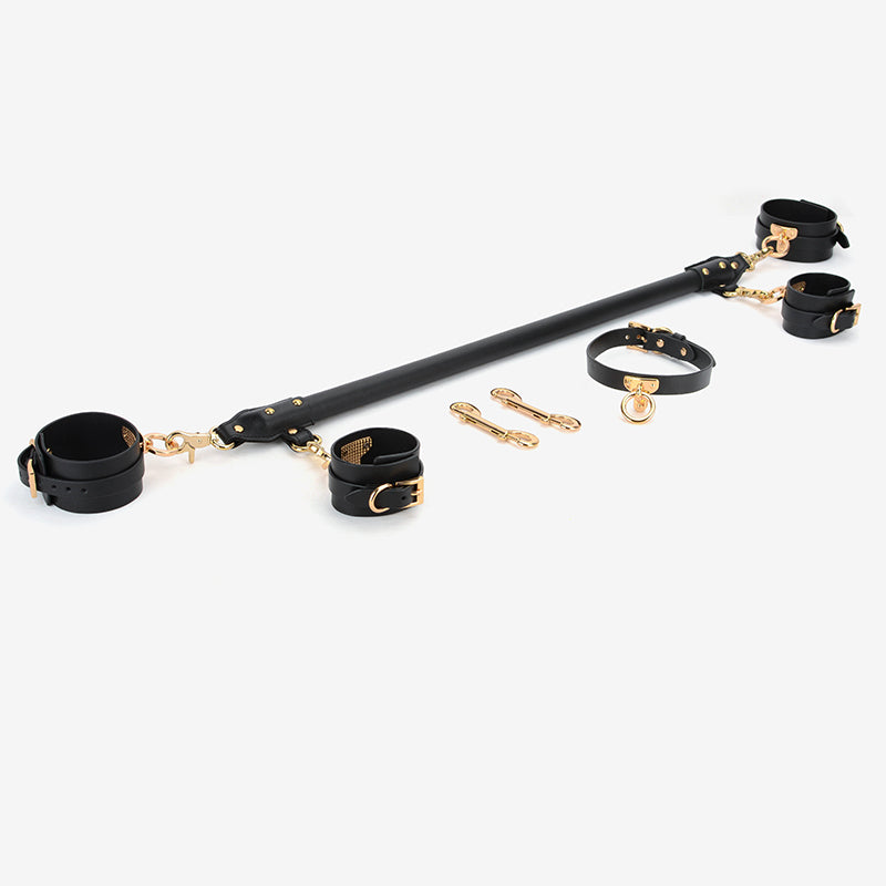 8 pcs Leather spreader bar with collar, handcuffs, ankle cuffs and carabineer set