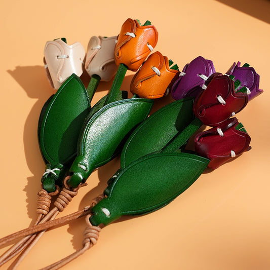 Leather tulip bag charm