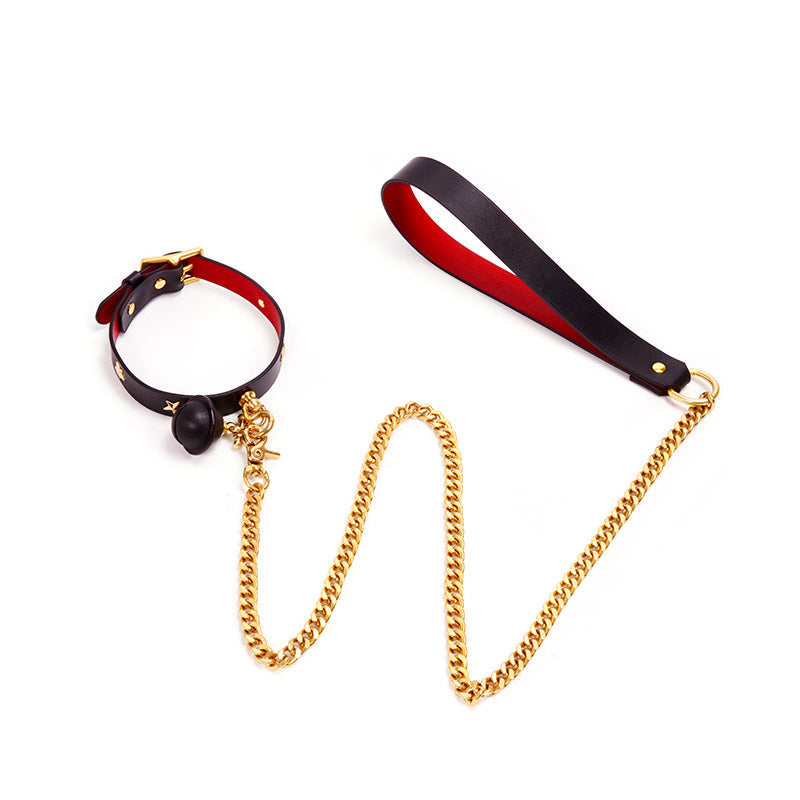 Black&Red Star Collar Handcuffs Leather Set