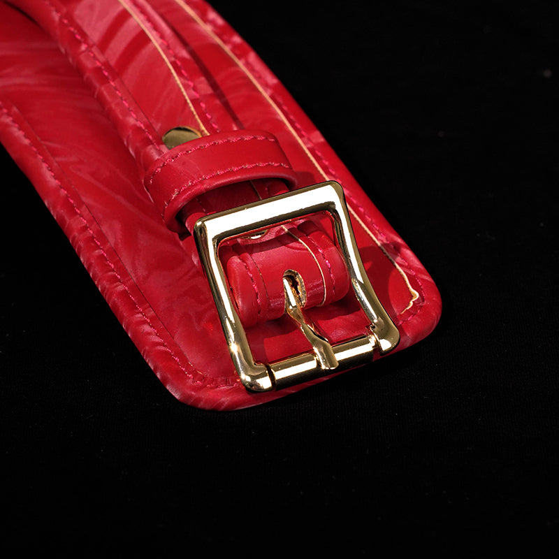 17 Pieces Red Textured PU Set with Waist Cuffs, Thigh Cuffs, Hand Cuffs, Foot Cuffs, Collar and Leash, Padd