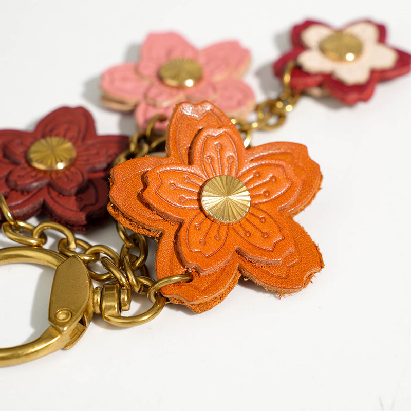 Leather cherry blossoms keychain/bag charm