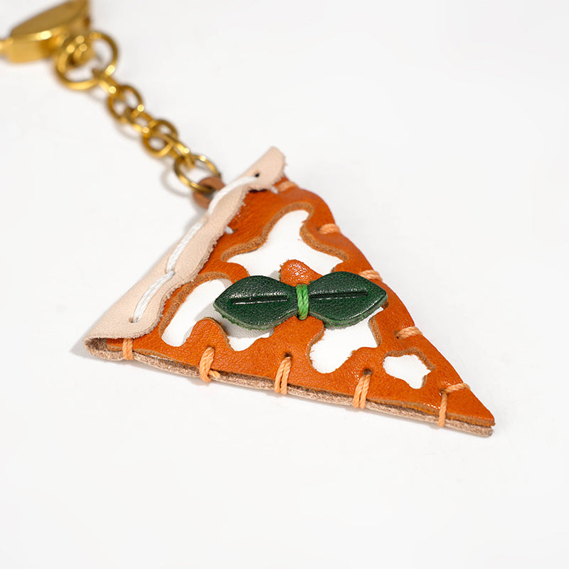 Leather Pizza keychain/bag charm
