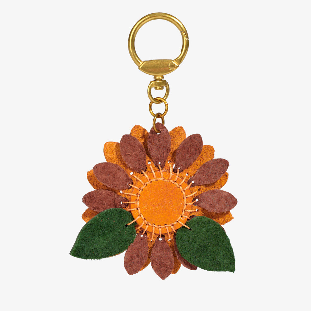 Leather sunflower keychain/bag charm
