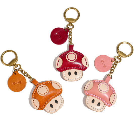 Leather mushroom keychain/bag charm