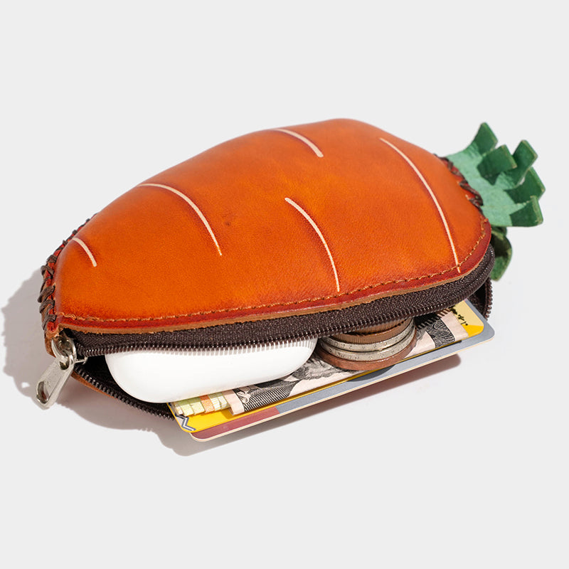 Leather carrot coin purse