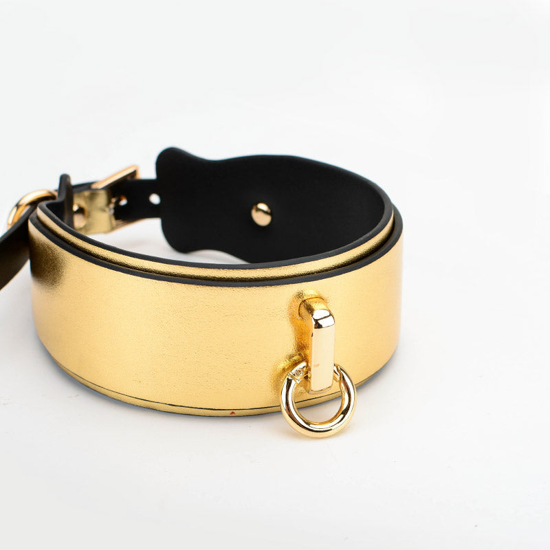 K9 Gold&Silver Collar Handcuffs Leather Set