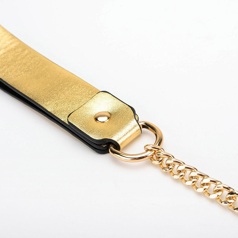 K9 Gold&Silver Collar Handcuffs Leather Set