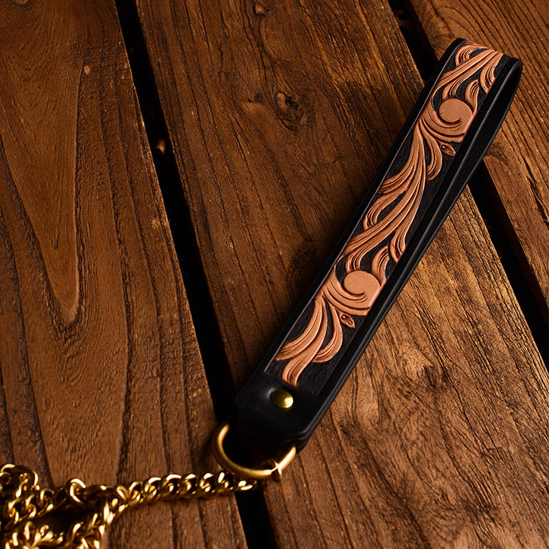 Carved Brown Engraved Collar Handcuffs Leather Set