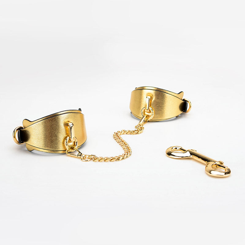 K8 Gold&Silver Collar Handcuffs Leather Set