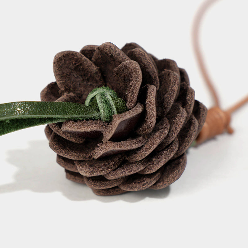 Leather pine cone bag charm/car charm