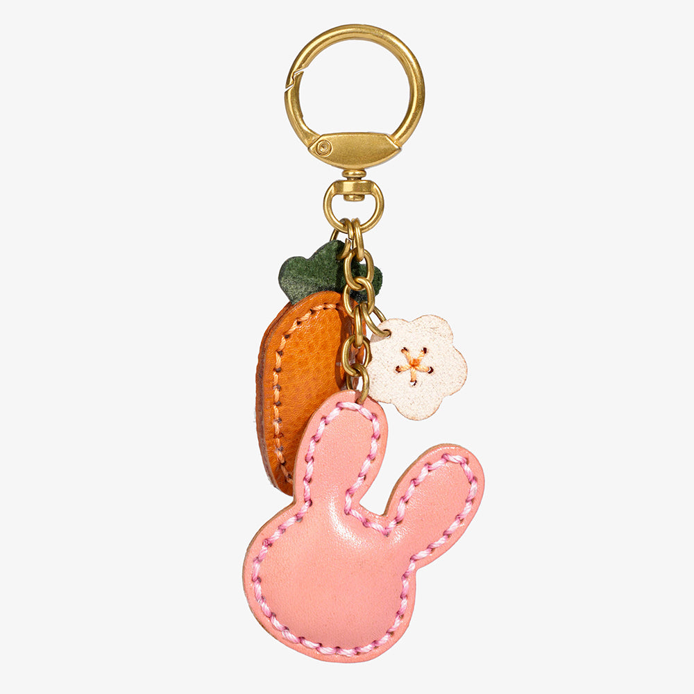 Leather rabbit and carrot keychain/bag charm