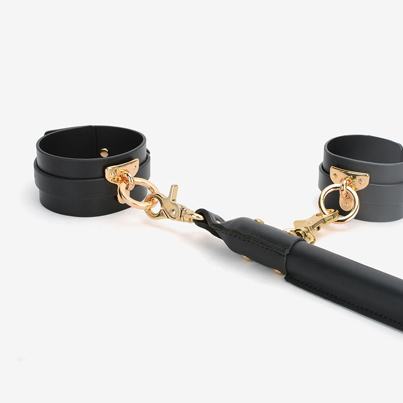 8 pcs Leather spreader bar with collar, handcuffs, ankle cuffs and carabineer set