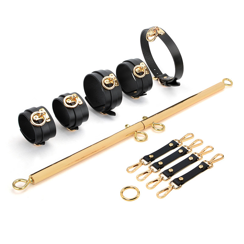 7 Pcs Stainless steel metal spreader bar adjustable with collar, handcuffs, ankle cuffs and Hotige set