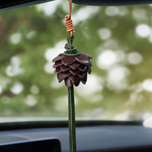 Leather pine cone bag charm/car charm