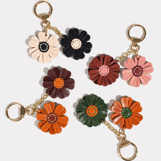 Leather daisy keychain/bag charm