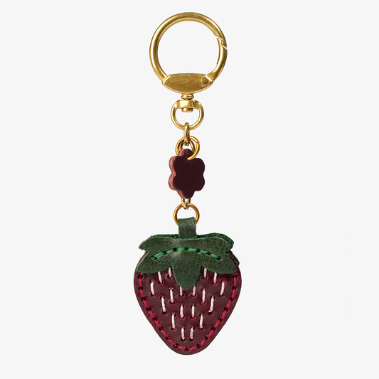 Leather strawberry keychain/bag charm