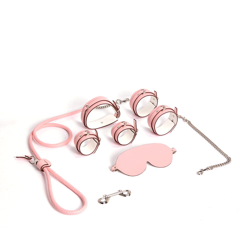 9 piece PU set with blindfold, collar, leash, handcuffs and ankle cuff