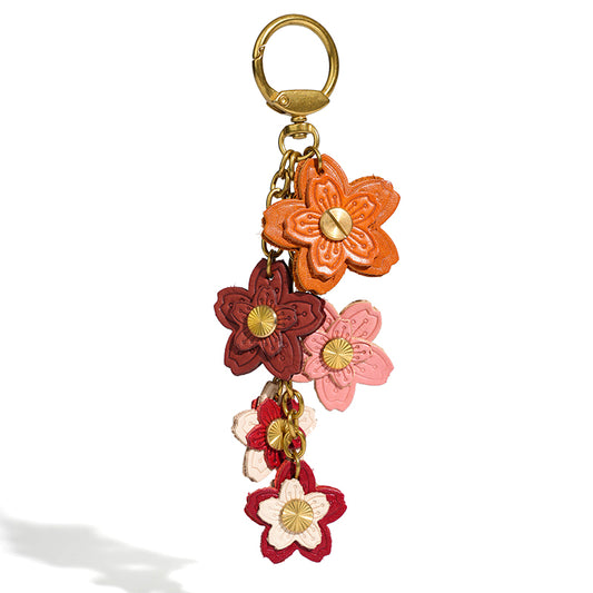 Leather cherry blossoms keychain/bag charm