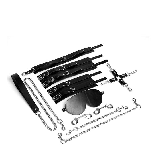 D-ring Collar Handcuffs Leather Set