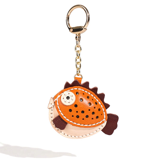 Leather pufferfish keychain/bag charm
