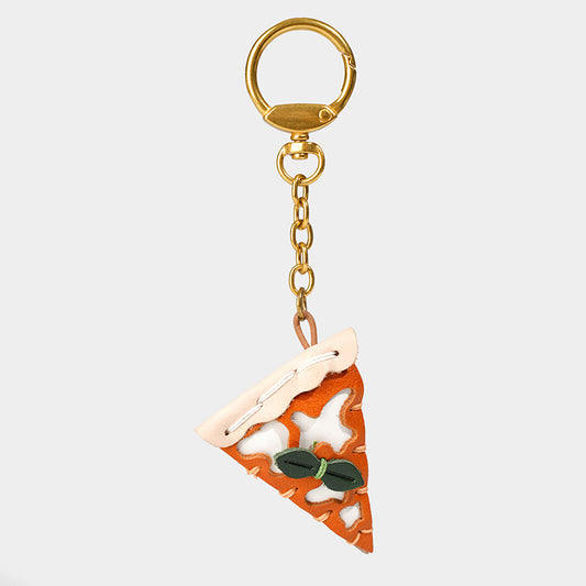 Leather Pizza keychain/bag charm