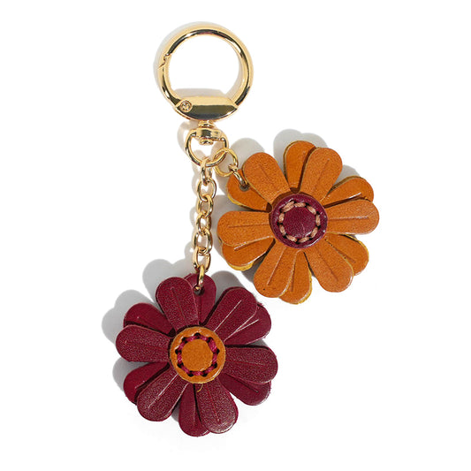 Leather daisy keychain/bag charm