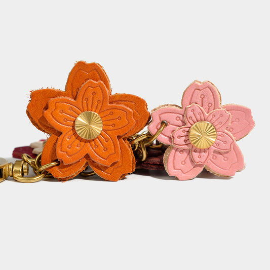 Leather cherry blossoms keychain/bag charm