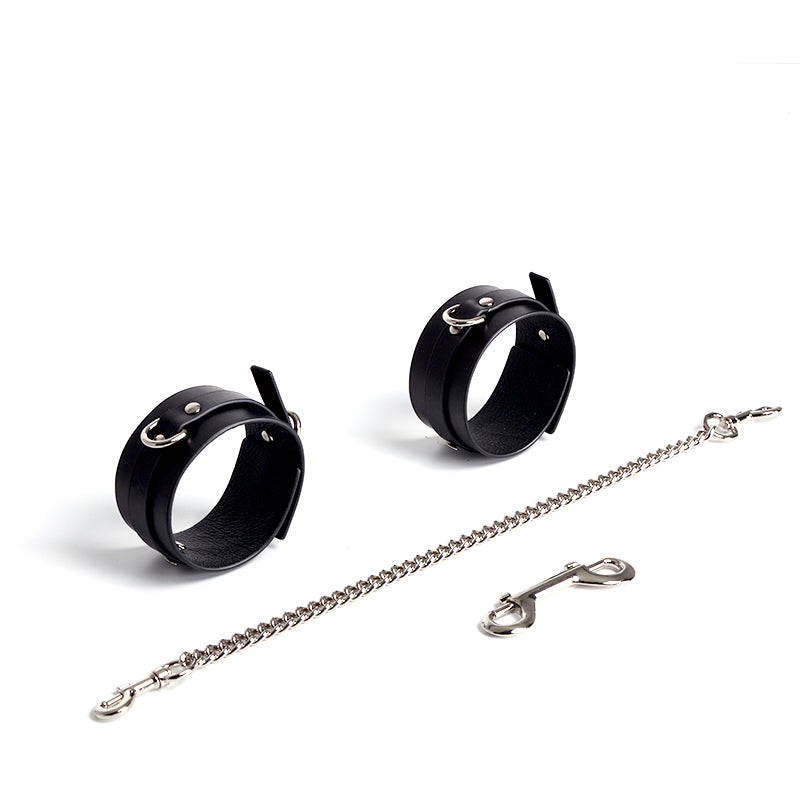 D-ring Collar Handcuffs Leather Set