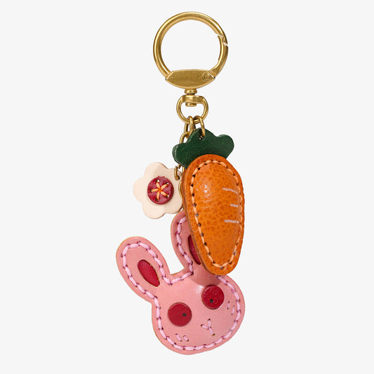 Leather rabbit and carrot keychain/bag charm