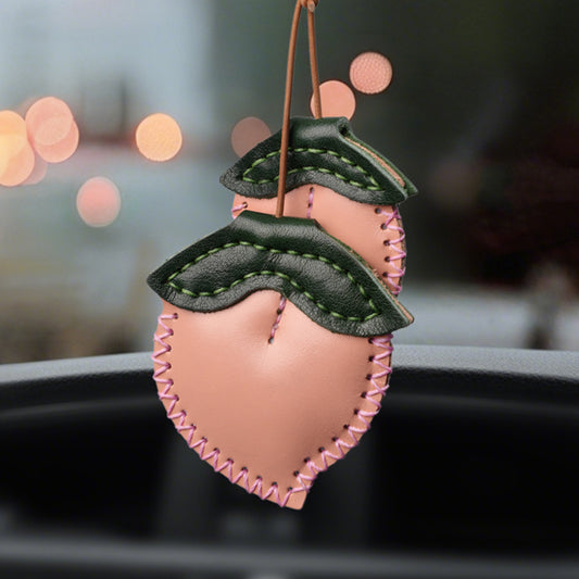 Leather peach bag charm/car charm