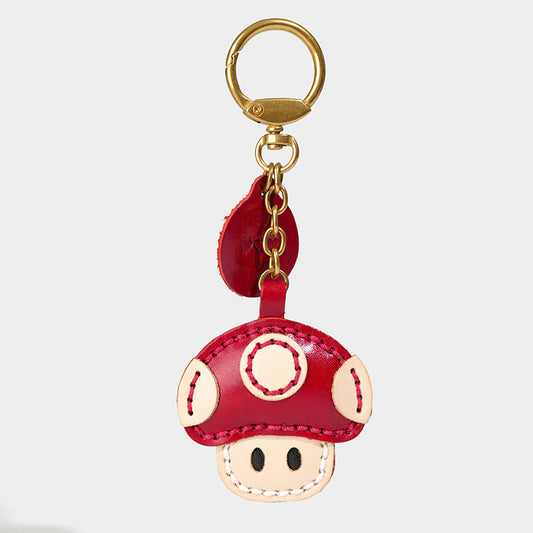 Leather mushroom keychain/bag charm