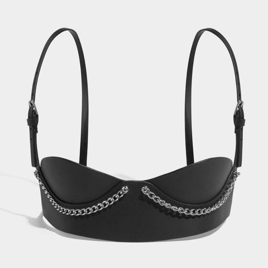 Chain Leather Balcony Bra